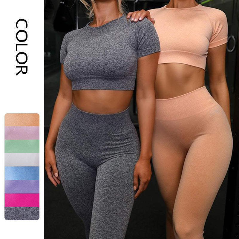 Seamless Yoga Set – Running Leggings & Short Sleeve Top