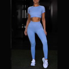 Seamless Yoga Set – Running Leggings & Short Sleeve Top