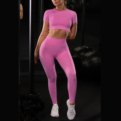Seamless Yoga Set – Running Leggings & Short Sleeve Top