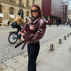 Amsterdam Cropped Leather Look Jacket – Loose Lapel Street Fit
