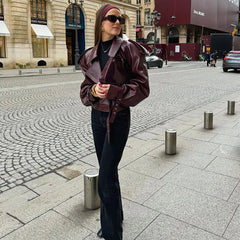 Amsterdam Cropped Leather Look Jacket – Loose Lapel Street Fit